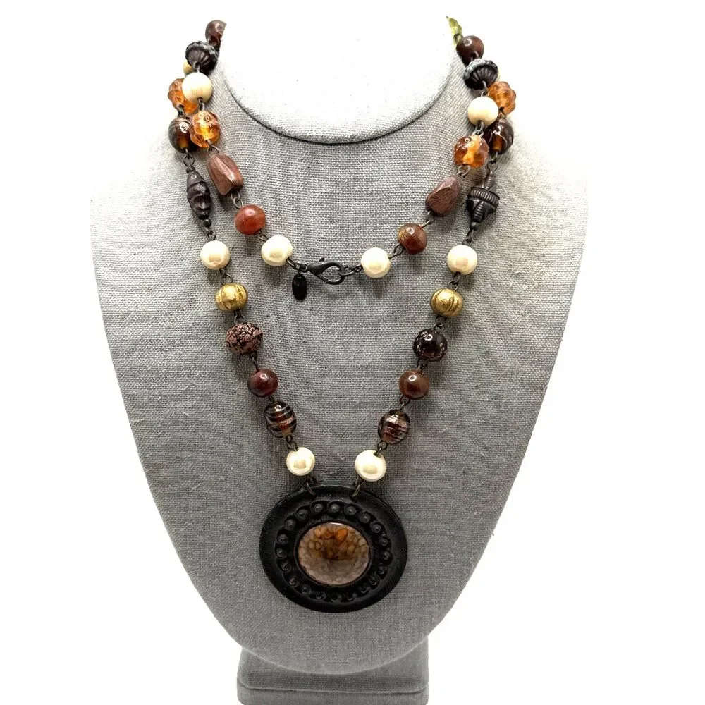 Vintage THE LIMITED Pendant Necklace Lampwork Glass Metal Acrylic Beads 34